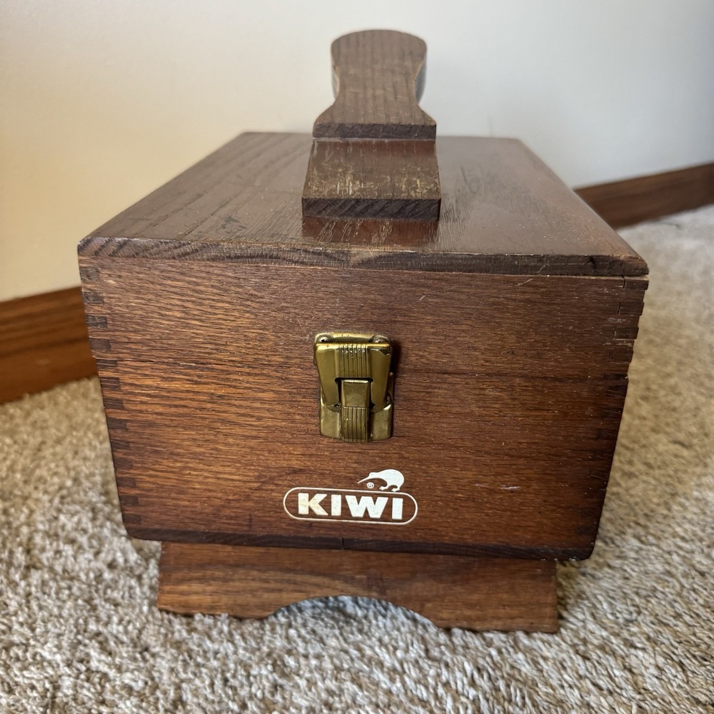 Vintage KIWI Shoe Valet Shine Box With Various Tins, Buffers, And Cloths